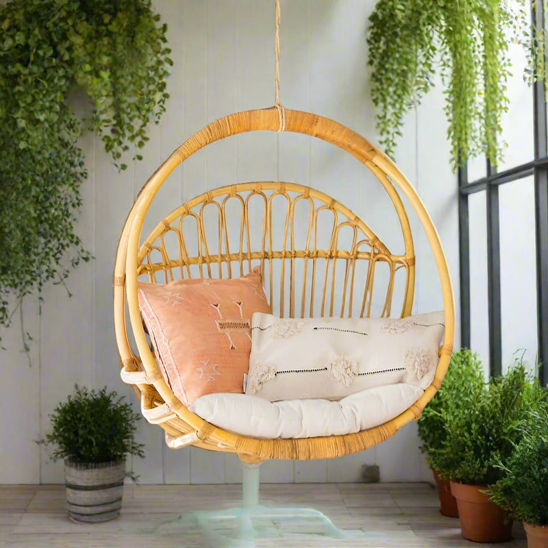 Wicker hanging chair with cushions