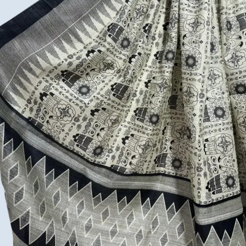 Block print Bamboo Art Silk Dupatta(Black) I Women's Printed Dupatta