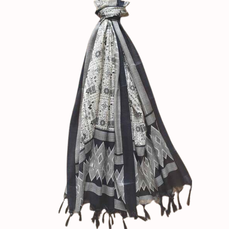 Block print Bamboo Art Silk Dupatta(Black) I Women's Printed Dupatta