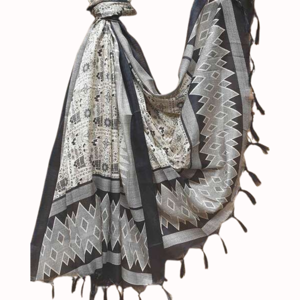 Block print Bamboo Art Silk Dupatta(Black) I Women's Printed Dupatta
