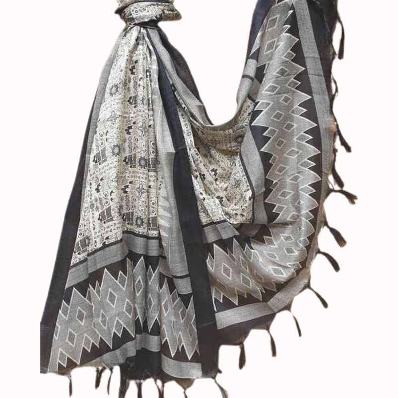 Block print Bamboo Art Silk Dupatta(Black) I Women's Printed Dupatta