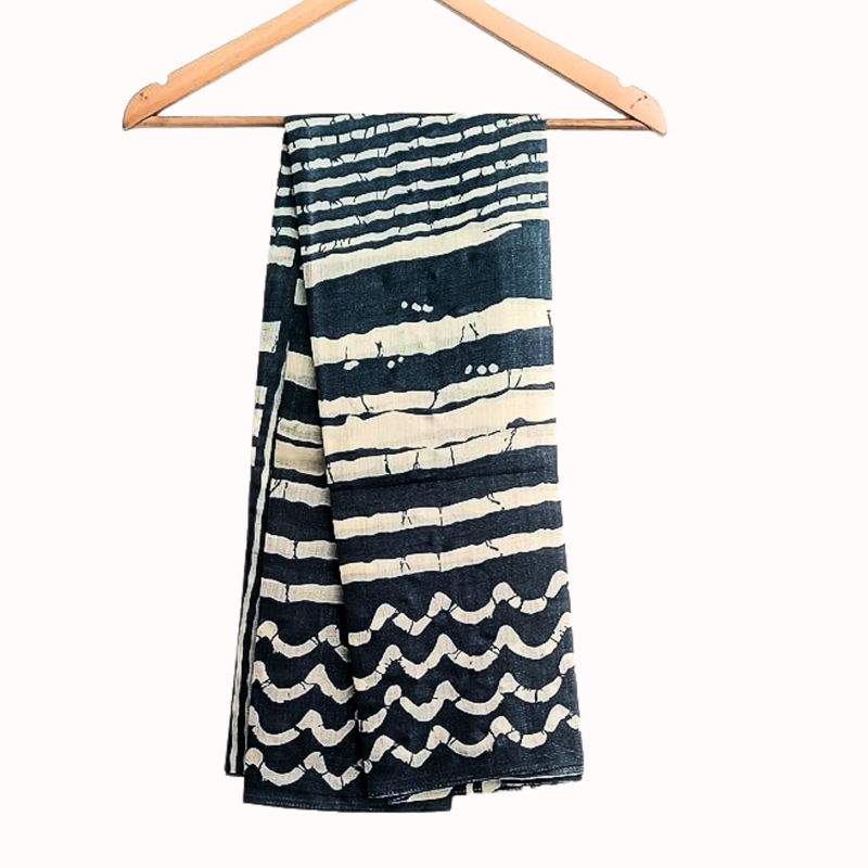 Block print Bamboo Art Silk Dupatta (Navy)