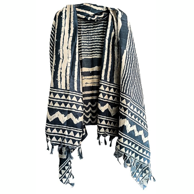 Block print Bamboo Art Silk Dupatta (Navy)