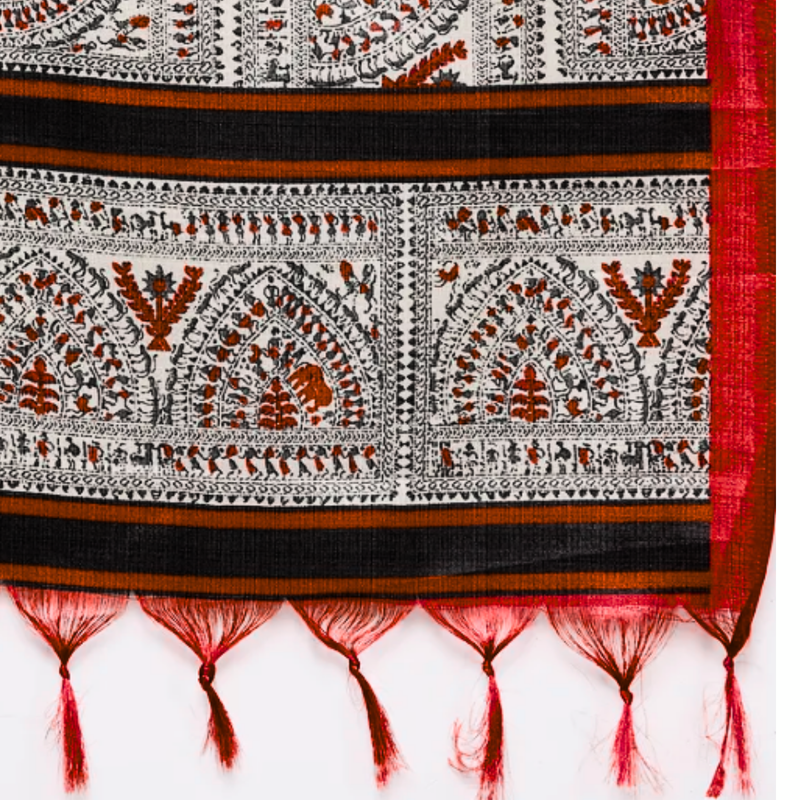 Block print Bamboo Art Silk Dupatta(Red) I Women's Printed Dupatta
