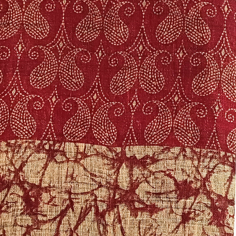 Self Printed Handloom Khadi Cotton Saree With Plain Blouse (Red)