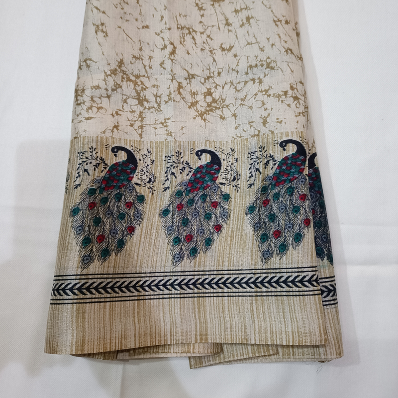 Block print Bamboo Art Silk Dupatta (Peacock Design)