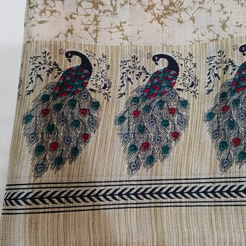 Block print Bamboo Art Silk Dupatta (Peacock Design)