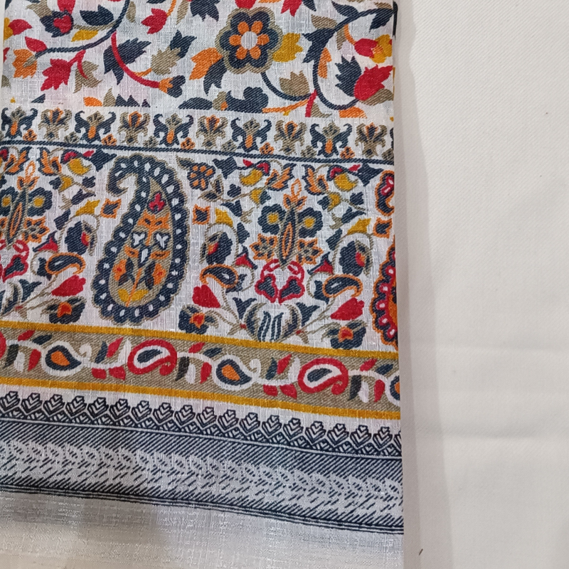 Block print Bamboo Art Silk Dupatta I Women's White Printed Dupatta