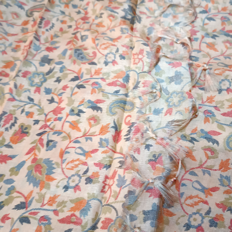 Block print Handloom Art Silk Dupatta (Peach)