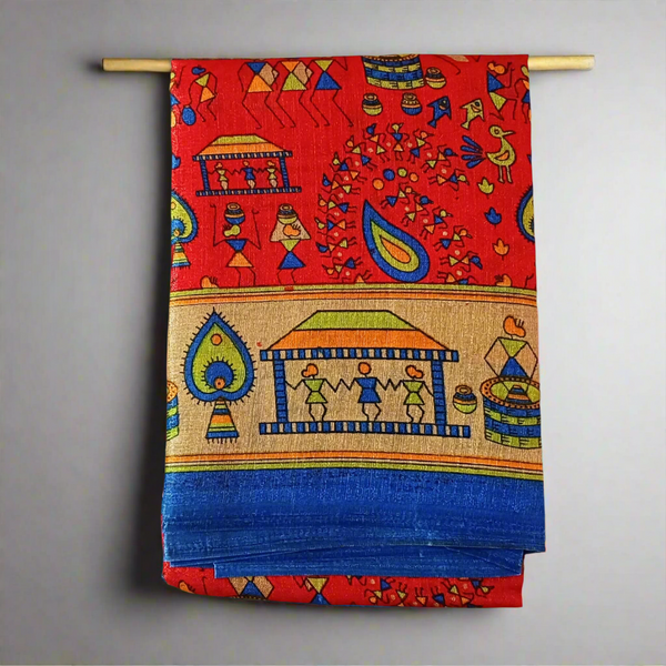 Block print Bamboo Art Silk Dupatta I Red Women's Printed Dupatta