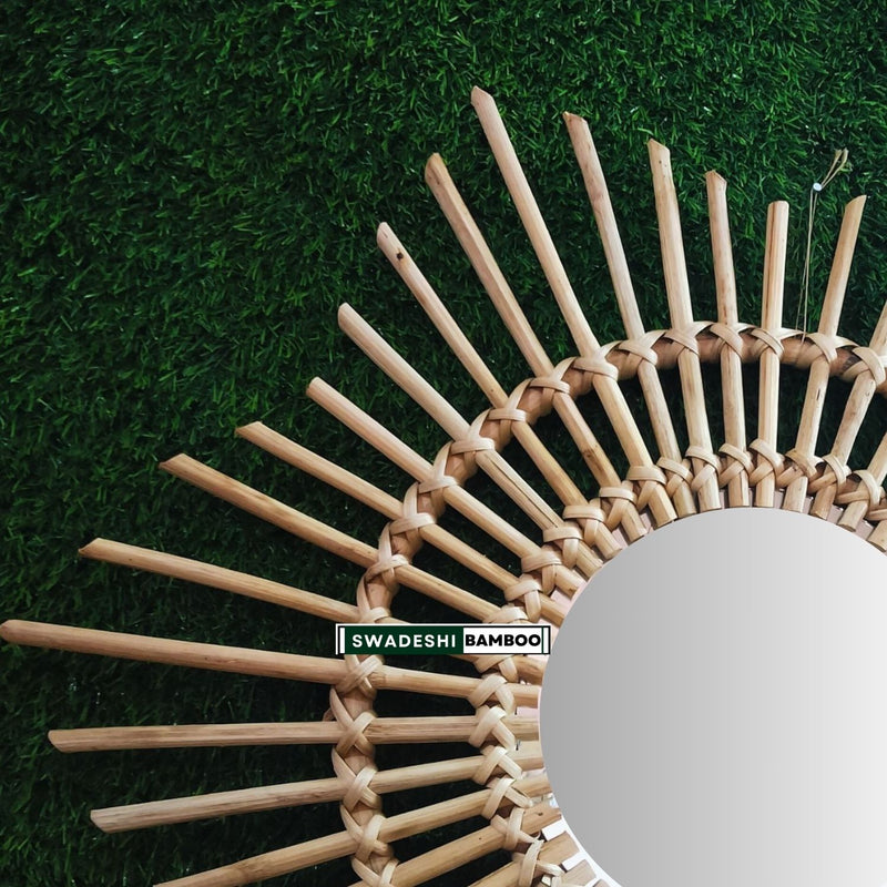 Swadeshi Bamboo Sun Mirror, Rattan Mirror Boho Mirror