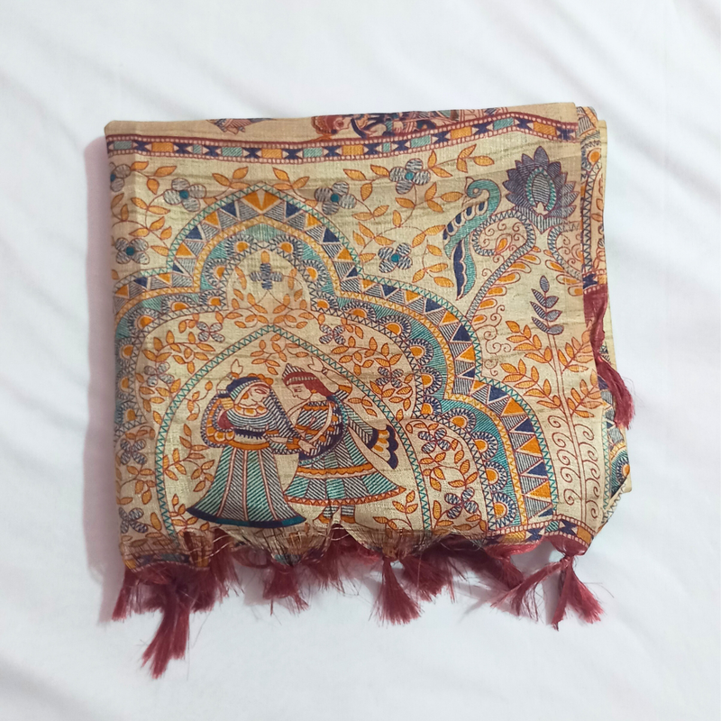Block print Handloom Art Silk Dupatta (Golden) I Women's Printed Dupatta