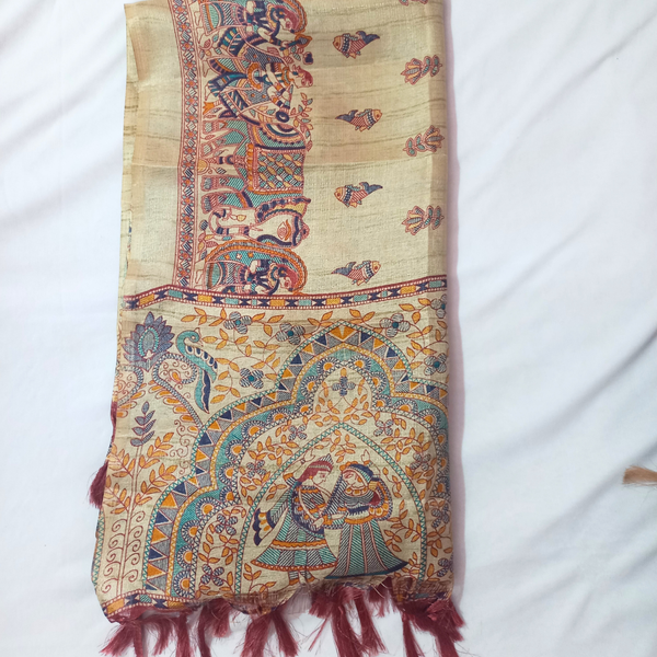 Block print Handloom Art Silk Dupatta (Golden) I Women's Printed Dupatta
