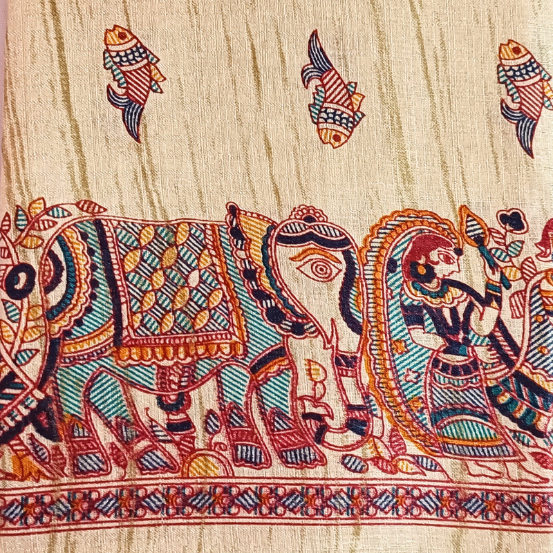 Block print Handloom Art Silk Dupatta (Golden) I Women's Printed Dupatta