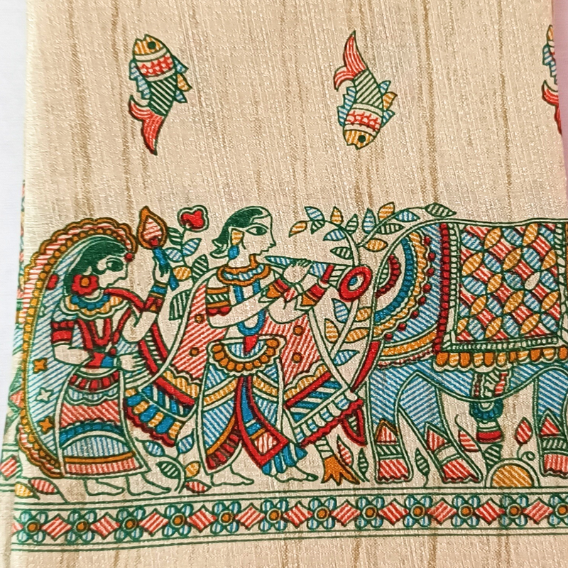 Block print Handloom Art Silk Dupatta (Golden) I Women's Printed Dupatta