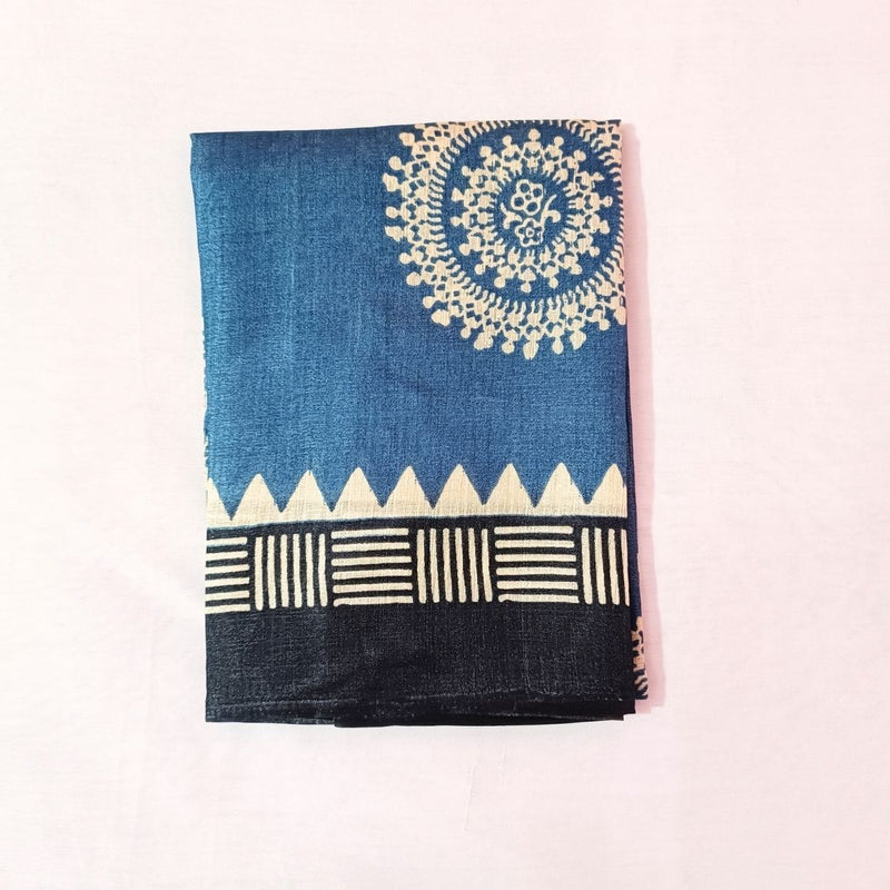 Block print Handloom Art Silk Dupatta (Blue) I Women's Printed Dupatta