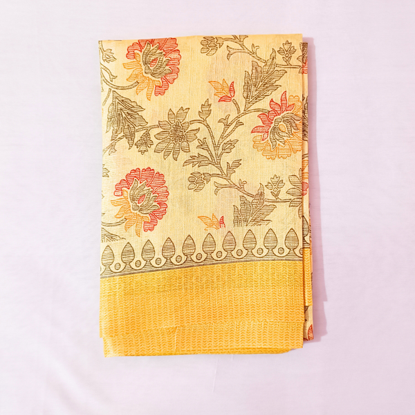 Block print Handloom Art Silk Dupatta (Yellow)
