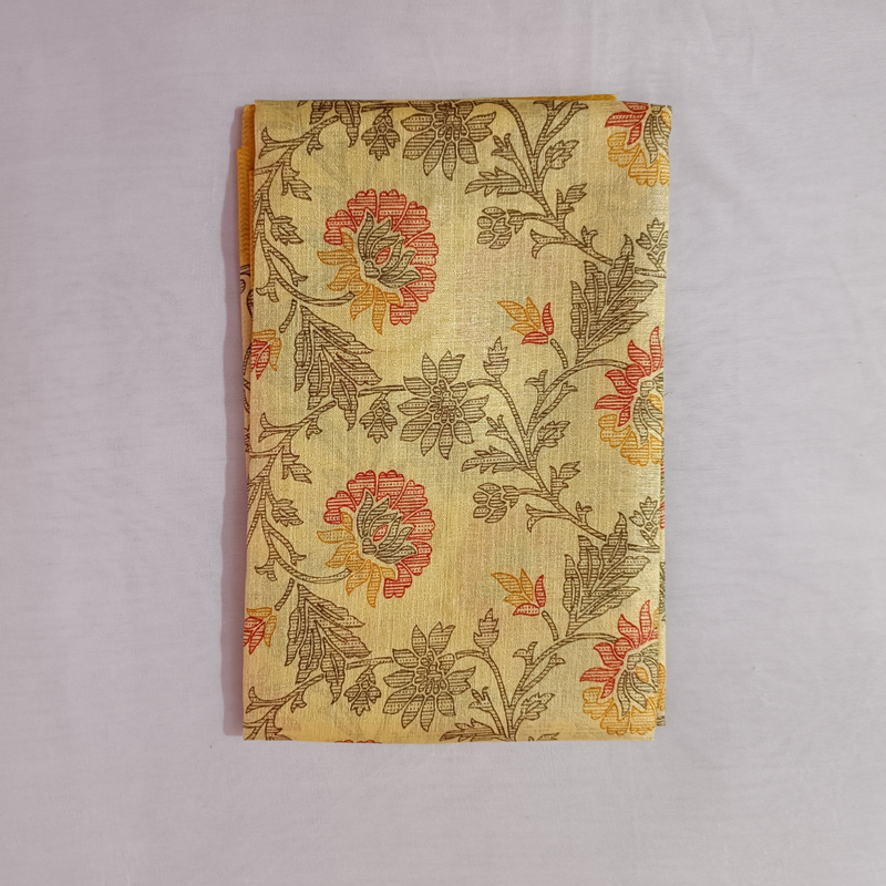 Block print Handloom Art Silk Dupatta (Yellow)