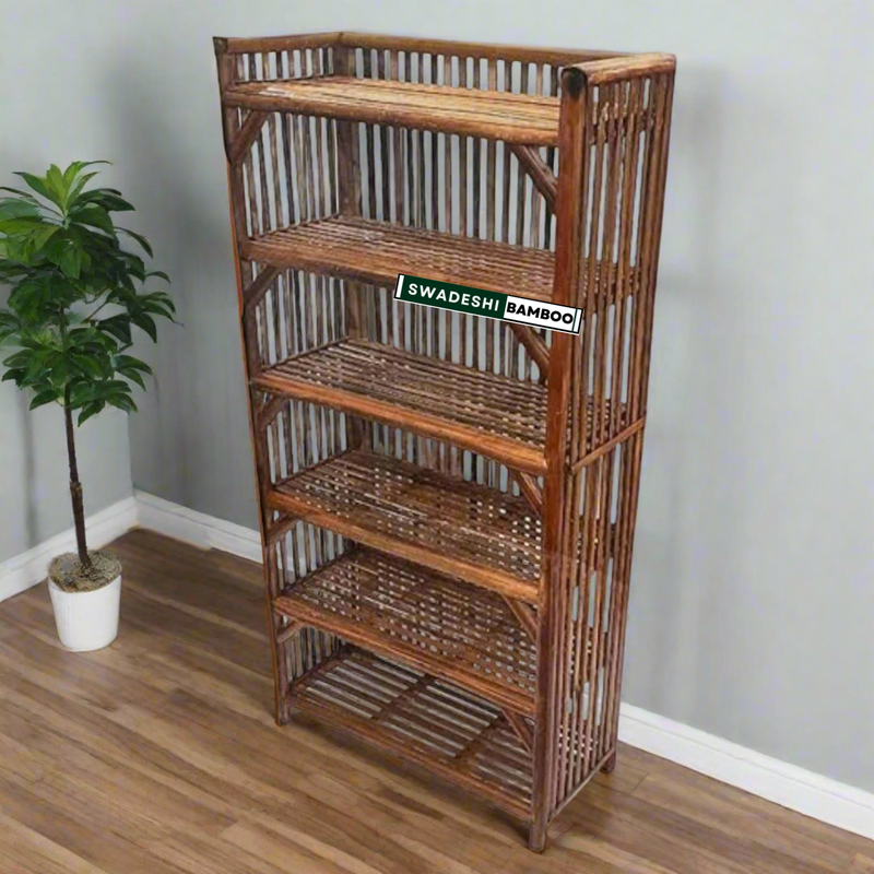 6-Tier Bamboo Wooden Bookshelf | Home Decor Storage Organizer for Room, Office Files |