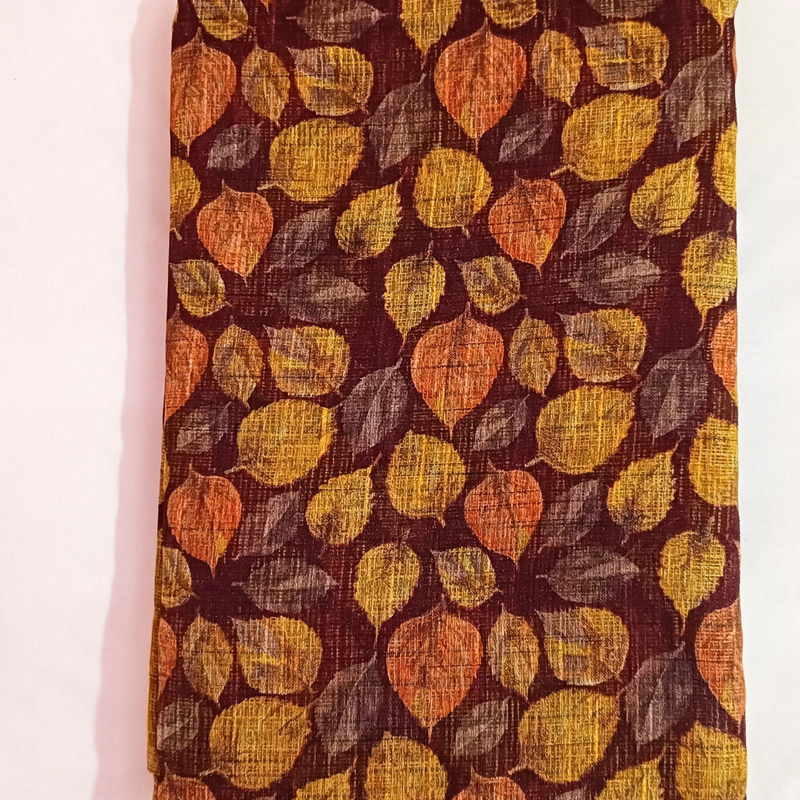 Women's Khadi Floral Print Designer Saree (Yellow)
