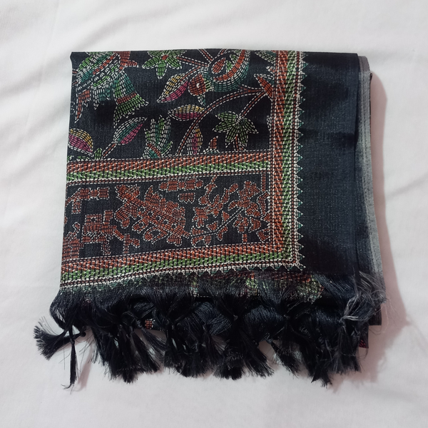 Black Block print Bamboo Art Silk Dupatta I Women's Printed Dupatta
