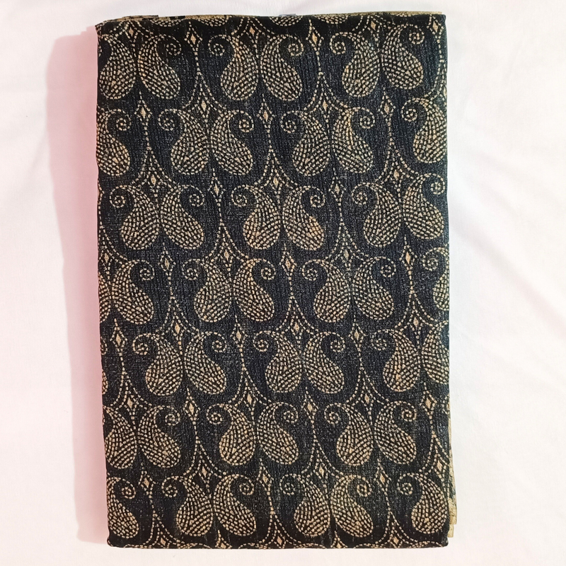 Handloom Bamboo Khadi Cotton Saree Block print with Plain Blouse (Black)