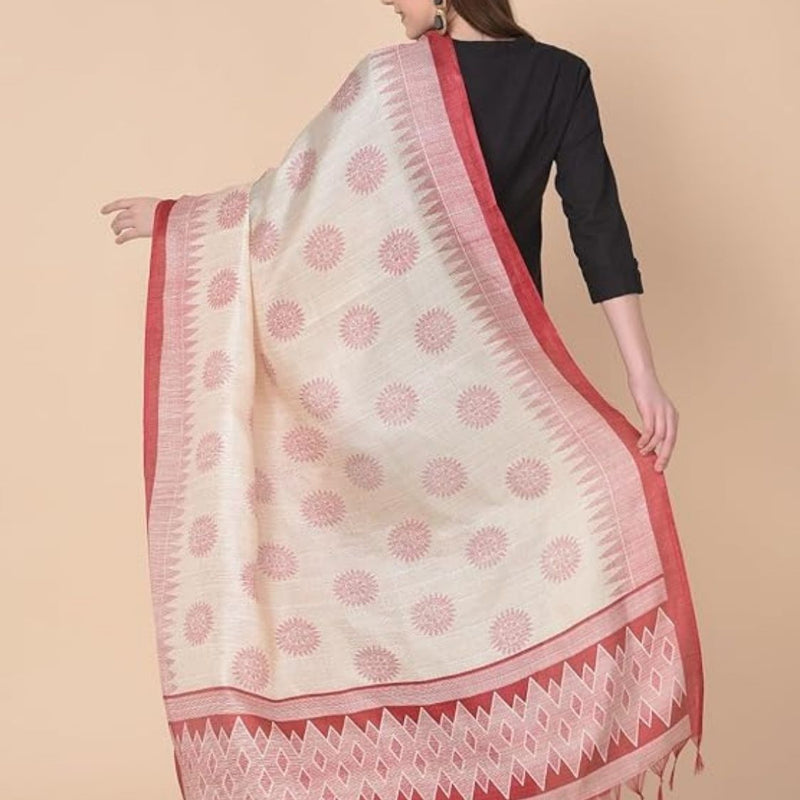 Block print Bamboo Art Silk Dupatta(Red) I Women's Printed Dupatta