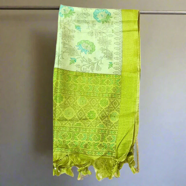 Block print Bamboo Art Silk Dupatta(Green)