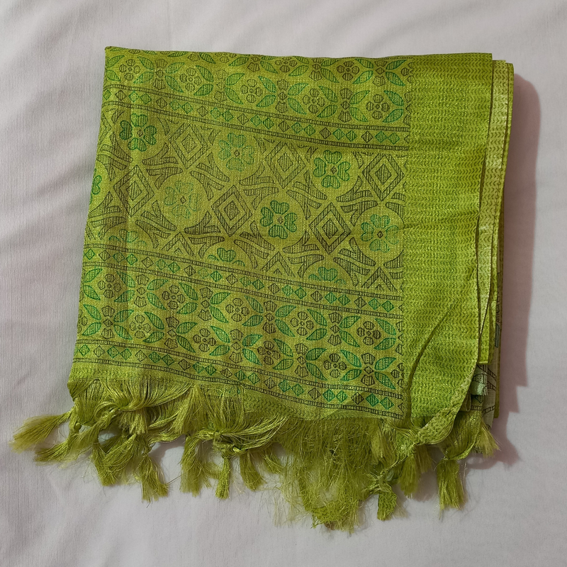 Block print Bamboo Art Silk Dupatta(Green)