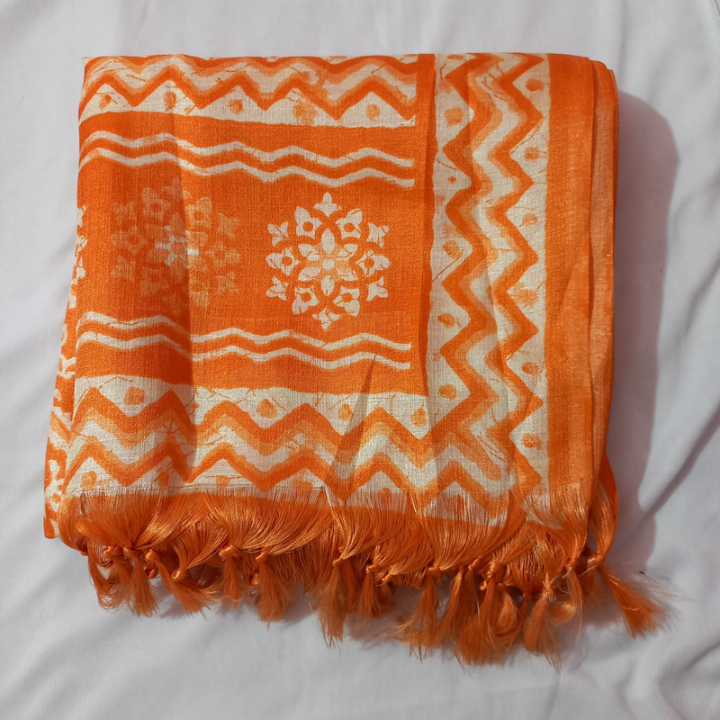 Block print Bamboo Art Silk Dupatta(Orange)