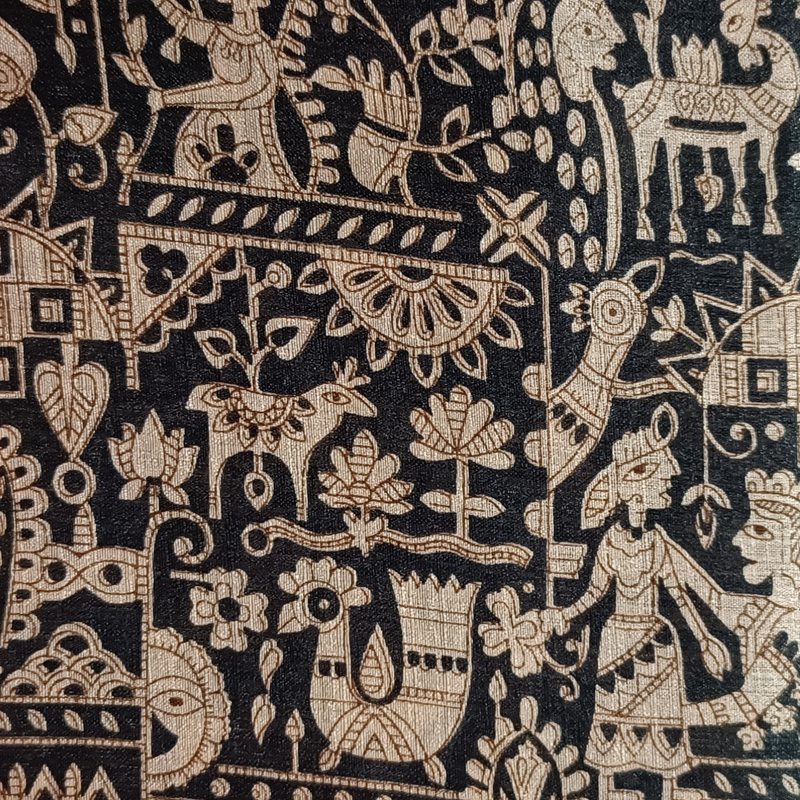 Block print Bamboo Art Silk Dupatta(Black) I Women's Printed Dupatta