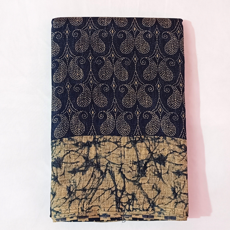 Handloom Bamboo Khadi Cotton Saree with Plain Blouse (Blue)