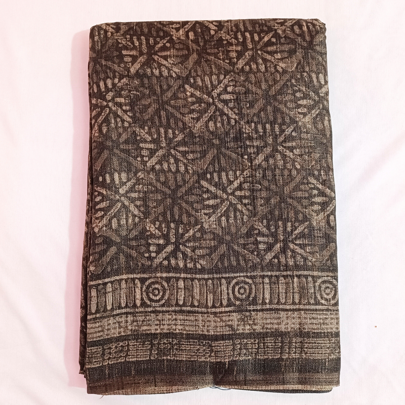 Brown Bamboo Khadi Cotton Saree with Blouse