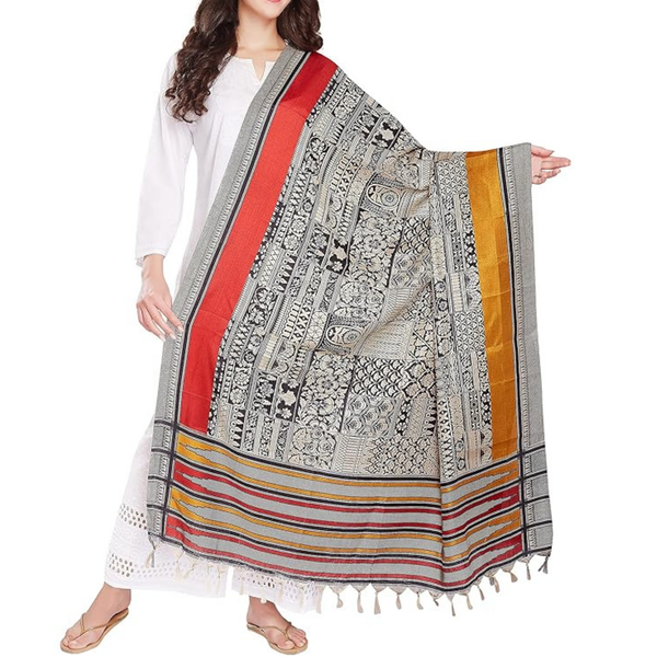 Block print Bamboo Art Silk Dupatta I Women's Printed Dupatta(Black)