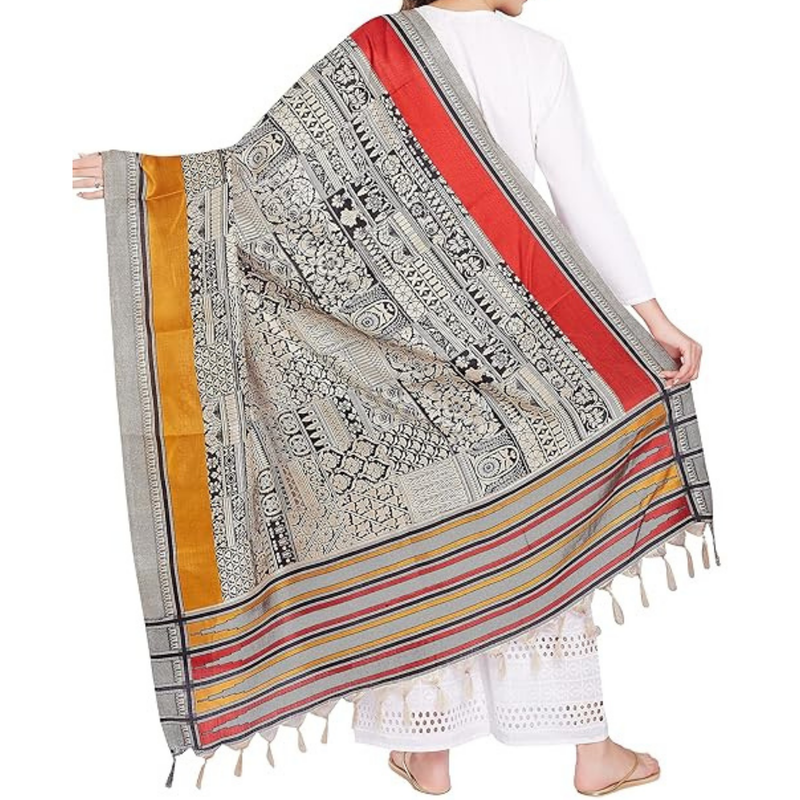 Block print Bamboo Art Silk Dupatta I Women's Printed Dupatta(Black)