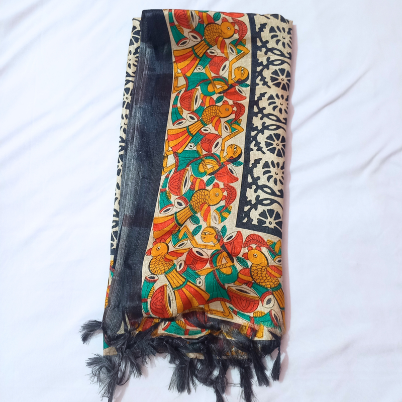 Block print Bamboo Art Silk Dupatta(Black) I Women's Printed Dupatta