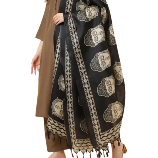 Black Print Art Silk Dupatta I Women's Printed Dupatta