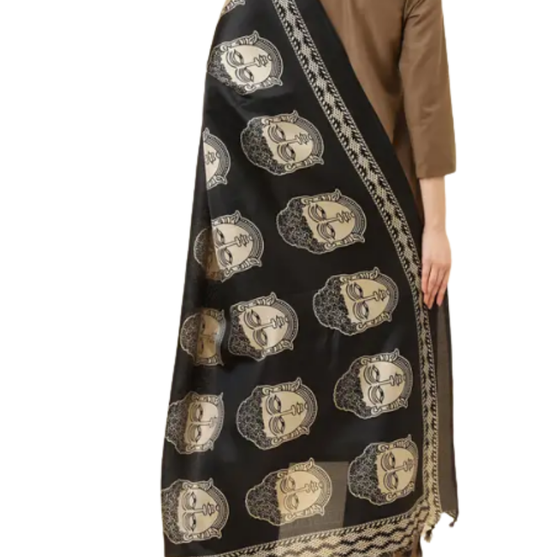 Black Print Art Silk Dupatta I Women's Printed Dupatta