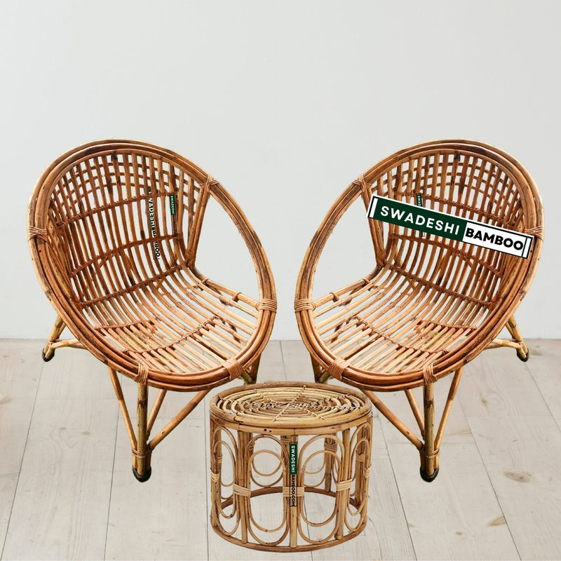Bamboo Cane Rattan circle Designer Chair(Set of 1) for Home, Office