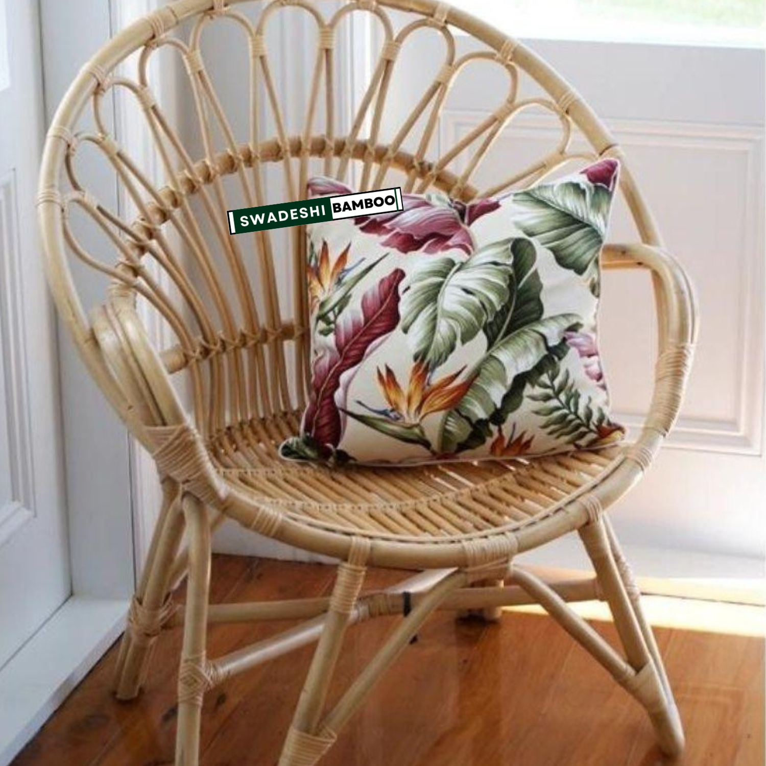 Swadehi Bamboo Cane Modern Chair with Cushion