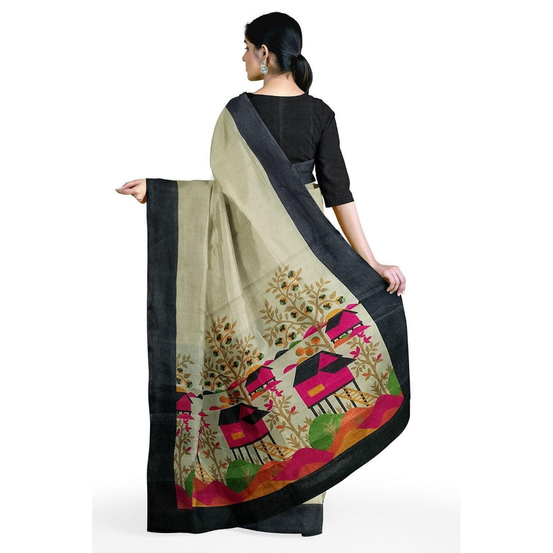 Handloom Women's Black Border Khadi Saree With Blouse