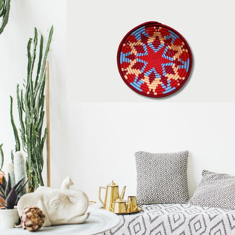 Handwoven Blue and Cream color Sabai Grass Wall Plate 12 inches