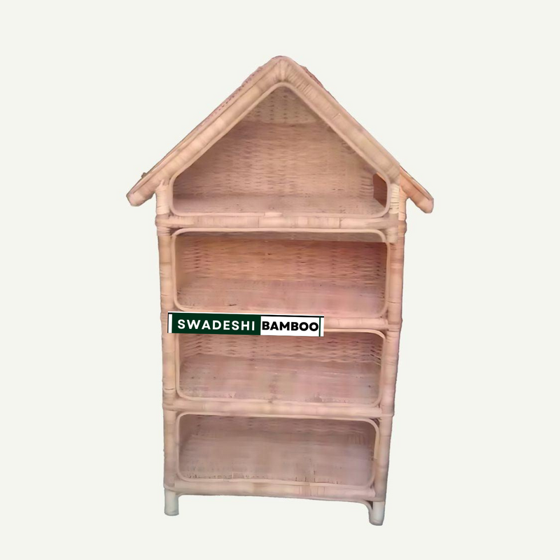 Hut Shaped Cane Rattan Rack with 4 Shelves