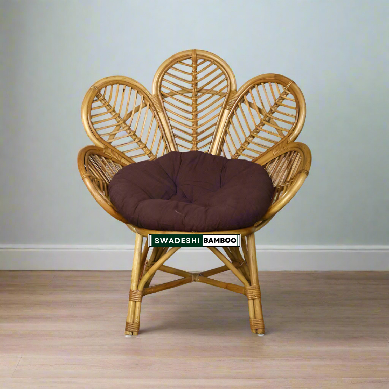 Modern Leaf Design Bamboo Cane Chair for Living Room, Lawn, Restaurant, Studio, Cafe with Cushion