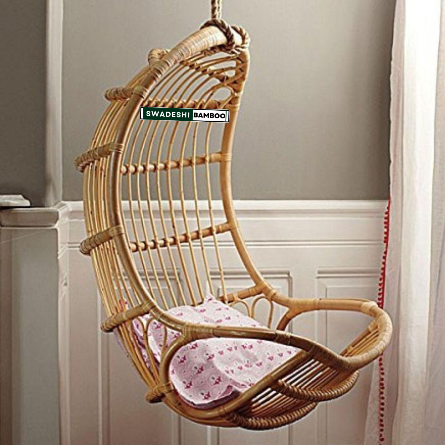 Jhula Chair For Balcony Bamboo Cane Swing Jhula Single Seater Cane