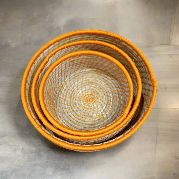 Handicraft Sabai grass Tray Set of 3- yellow - swadeshibamboo