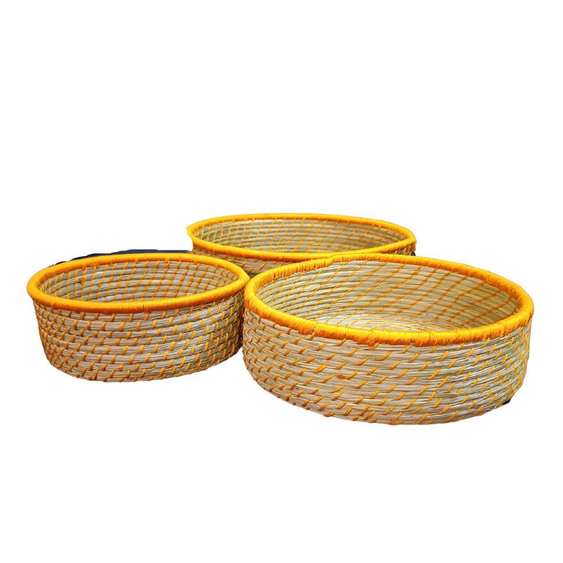 Handicraft Sabai grass Tray Set of 3- yellow - swadeshibamboo