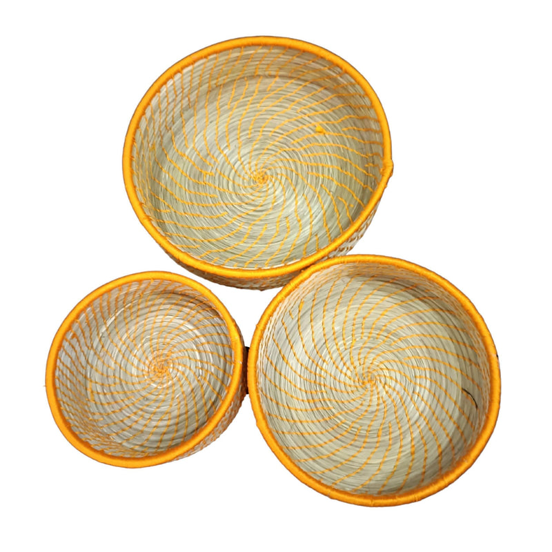 Handicraft Sabai grass Tray Set of 3- yellow - swadeshibamboo