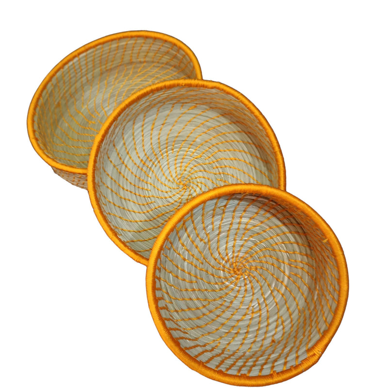 Handicraft Sabai grass Tray Set of 3- yellow - swadeshibamboo