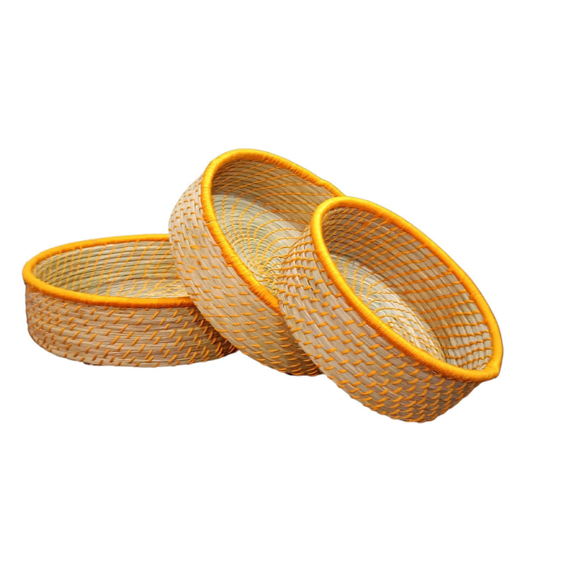 Handicraft Sabai grass Tray Set of 3- yellow - swadeshibamboo
